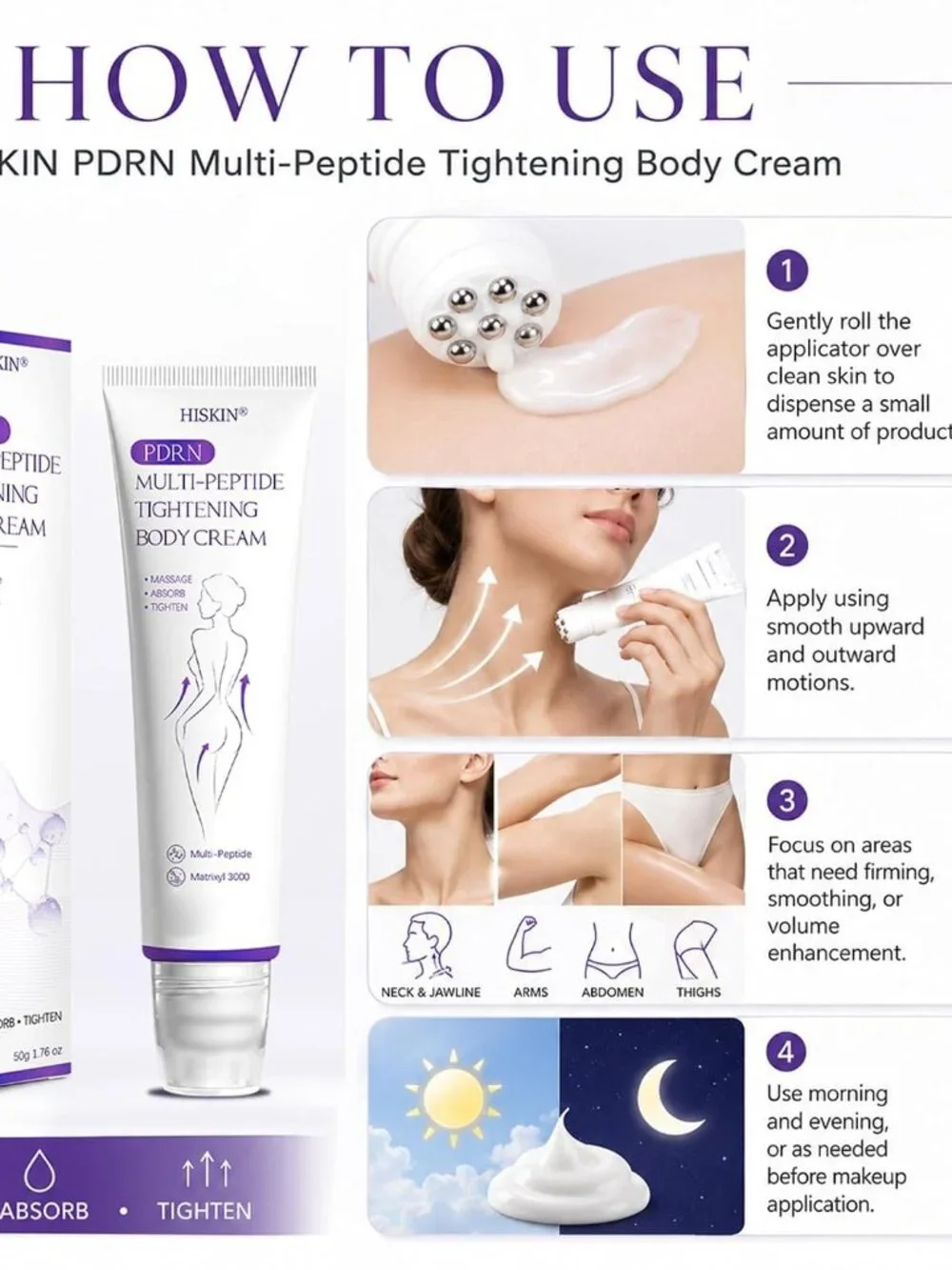 PDRN Multi-Peptide Massaging Body Roller Cream, Anti-Wrinkle Firming Cream